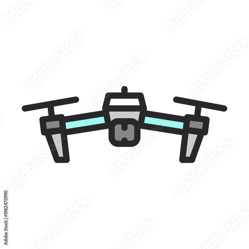 Enterprise Drone vector outline icon for industrial warehouse automation. AI commercial unmanned aerial vehicle sign. Spot illustration of industrial drone system.