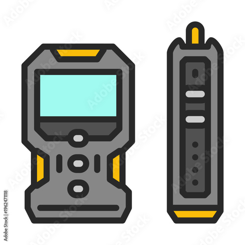 Network Test Device outline icon for industrial warehouse automation. AI smart factory network device sign. Spot illustration of industrial communication tester.