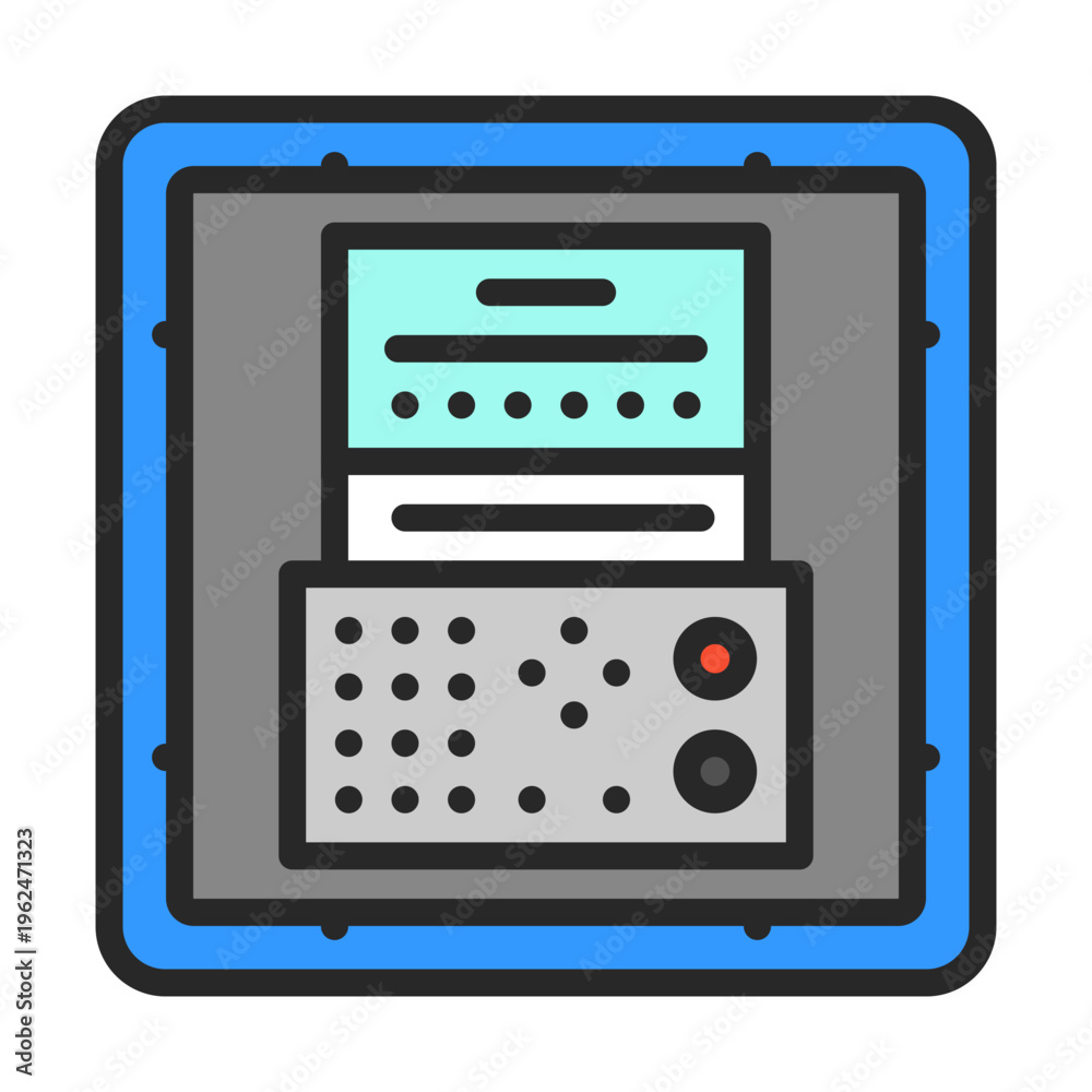 Fototapeta premium Batch Controller & Indicator outline icon for industrial warehouse automation. Industrial AI automated batching system sign. Spot illustration of automated factory batch management.