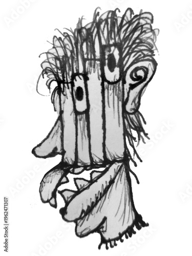 Black and white cartoon man head hand drawn illustration
