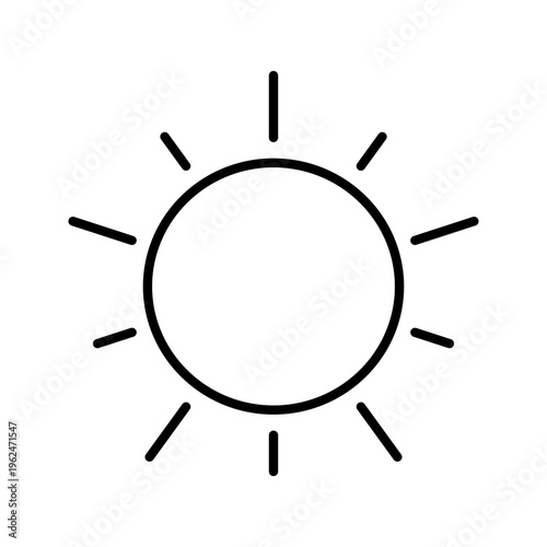 Summer sun icon. Nature and weather line symbol. Black and white.
