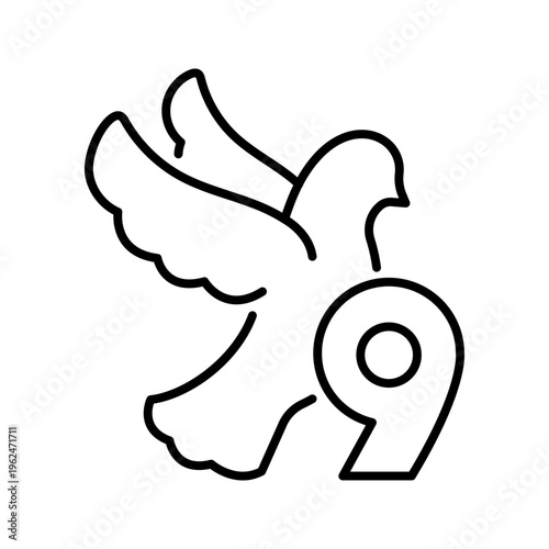 Victory day dove icon. Events and commemoration line symbol. Black and white.