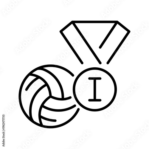 Volleyball medal icon. Sports and volleyball line symbol. Black and white.