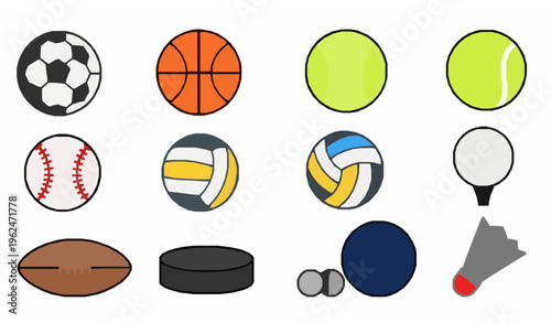 Multi-Sport Ball Icon Set – Vector Stickers for Soccer, Tennis, Basketball & More