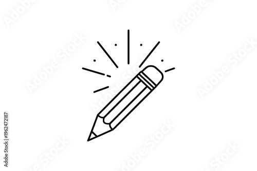 A creative illustration of a pencil with sparkles emanating from its tip