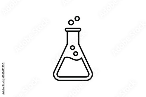 A classic laboratory volumetric flask with bubbles rising from its contents