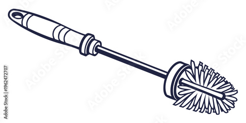 A close-up view of a bottle cleaning brush with a long handle and a cylindrical brush head