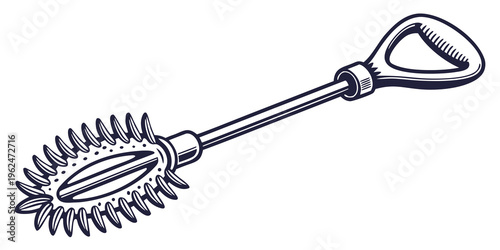 Vintage silver-colored metal hairbrush with a handle and bristle design