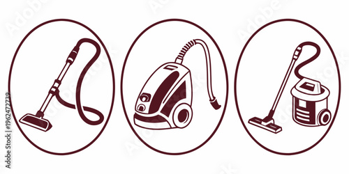 Three different types of vacuum cleaners displayed in a row.
