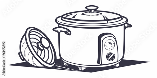 A vintage slow cooker with its lid off sitting on a flat surface