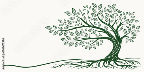 A majestic tree with sprawling roots standing by a serene body of water