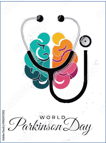 World parkinson day concept with a colorful human brain illustration and a medical stethoscope
