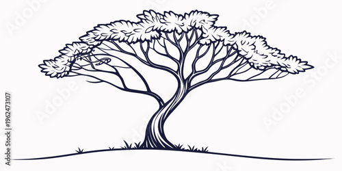 A majestic tree with sprawling branches standing tall on a hillside