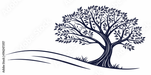 A solitary tree stands tall against a backdrop of flowing grass and sky