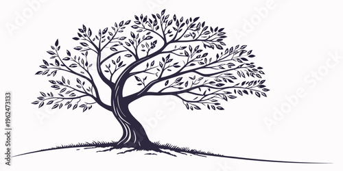 A majestic tree standing tall on a gentle hillside under a clear sky.