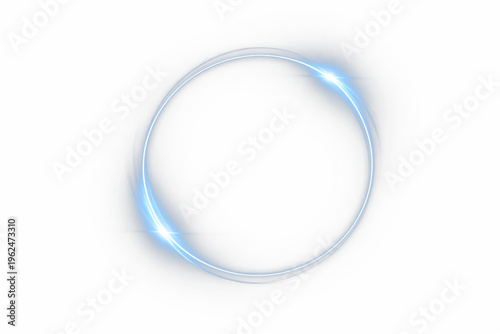 Fotografie Blue glowing lens flare ring circle light halo effect png overlay element, on tr