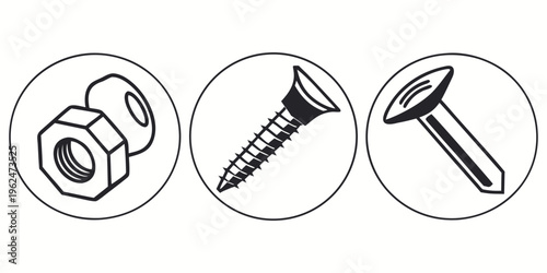 Assorted fasteners including nuts, bolts, and screws