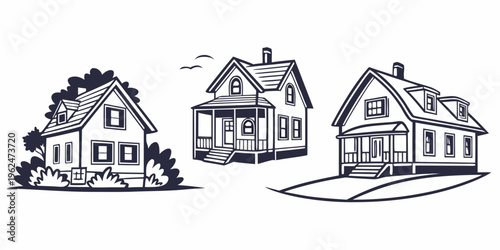 Three distinct houses showcasing different architectural styles and settings