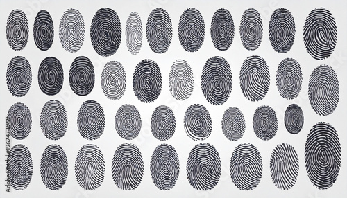 Set of unique biometric thumbprint identification marks.