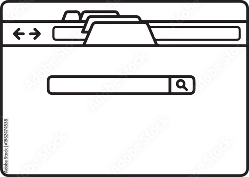 Web browser window vector icon in black and white representing internet navigation online access user interface and digital application platforms