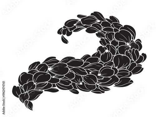 Elegant rose petals swirling silhouette with soft flowing pattern 