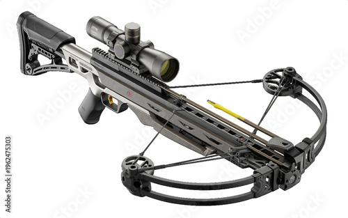 Modern crossbow with scope - tactical hunting weapon, precision shooting equipment, outdoor sport gear, sporting goods