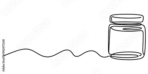 Minimalist continuous line art of a glass storage jar with a lid for kitchen decor Vector, illustration