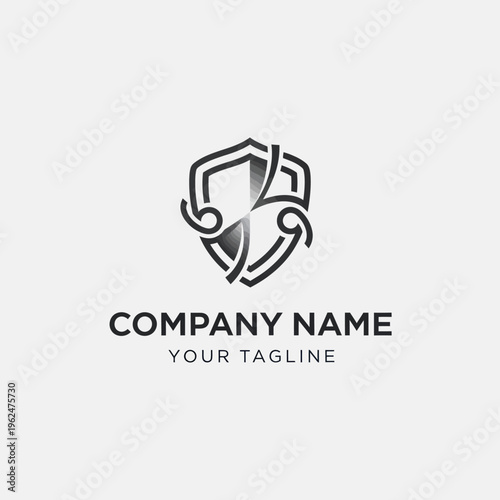 Abstract Shield Logo Design with Swirling Elements for Security Company.