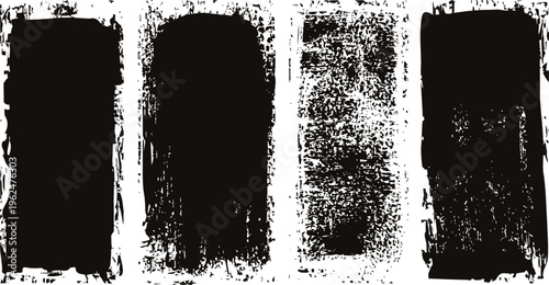 Grunge brush stroke set four black ink paint strokes with textured worn edges