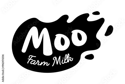 A minimalist logo for a dairy farm and its products. The text is in a handwritten font, set against a black patch resembling a puddle of milk, on a white background.