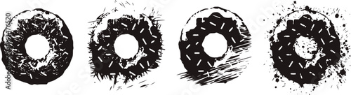 four black brushstroke circle shapes in varying abstract styles on white background