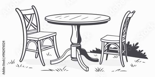 A chair being pulled out from a round wooden table with a plant nearby