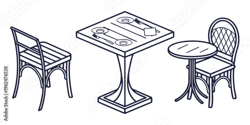A variety of chairs and tables for different settings and purposes