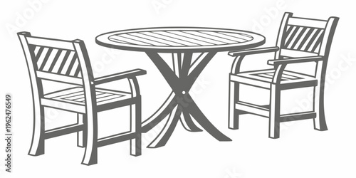 A charming outdoor dining set with a round table and two chairs.