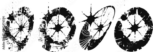 grunge black paint splatters and ink blot abstract artistic brush strokes isolated on white background