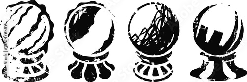 hand drawn crystal balls on decorative stands sketch mystical fortune telling objects set