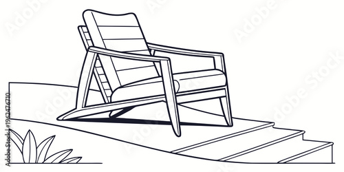 A comfortable lounge chair placed on a set of concrete steps with plants nearby