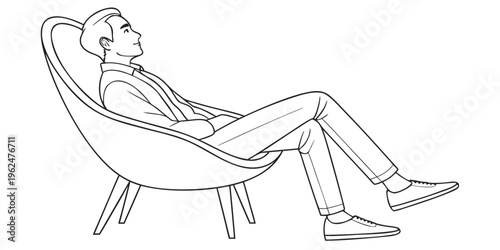 Man relaxing in a comfortable chair with his eyes closed and hands behind his head