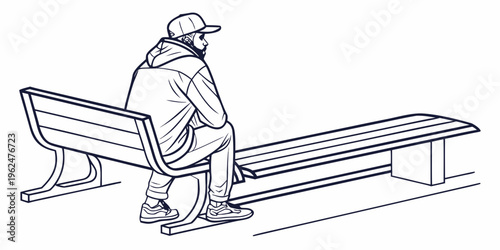 Man sitting on a bench with a bag and a backpack.