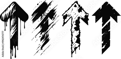 Grunge arrows set various textured black arrow symbols with rough and distressed direction and navigation icons