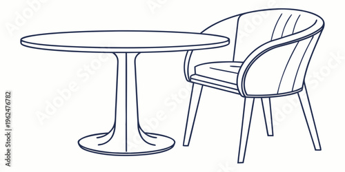 Modern dining set with a round table and a sleek chair