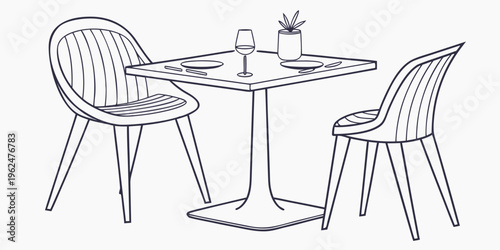 A cozy outdoor setting with a table, two chairs, and a vase of flowers