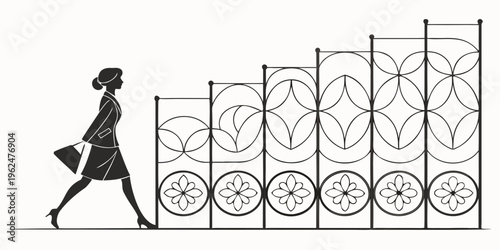 A woman walking past a series of clocks showing different times