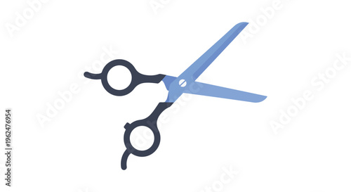 Open blue scissors on white background in minimalistic style with cold lighting for crafting