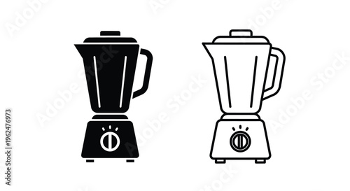 Black and white line art illustration of a kitchen blender appliance