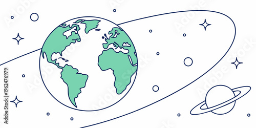 A detailed illustration of our solar system with a focus on earth and its orbit.