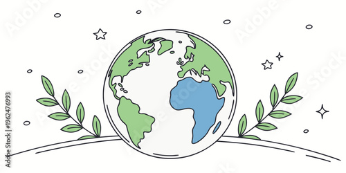 A beautifully illustrated globe surrounded by laurel leaves and stars.