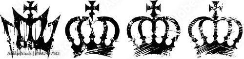 grunge black crowns silhouettes collection vintage distressed royal emblems set with crosses