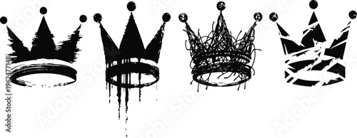 set of four artistic black crown silhouettes with different grunge and abstract styles