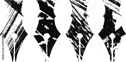 abstract black ink brush strokes on white background, expressive grunge paint texture design